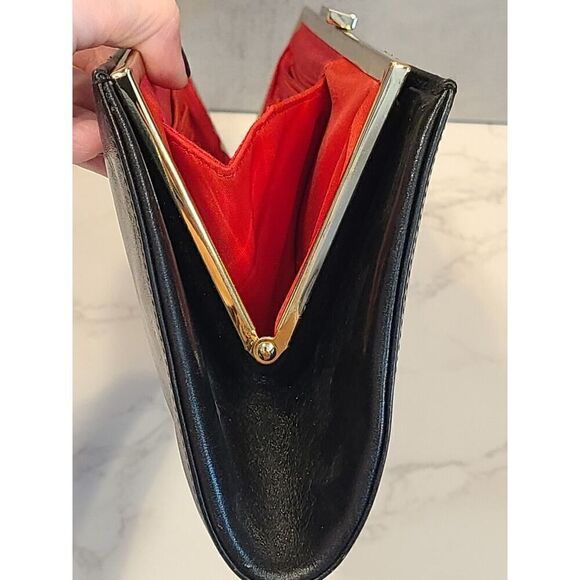 Hobo International Black Leather 13" X 5" Clutch Purse Wallet Gold Clasp EUC - Picture 9 of 13